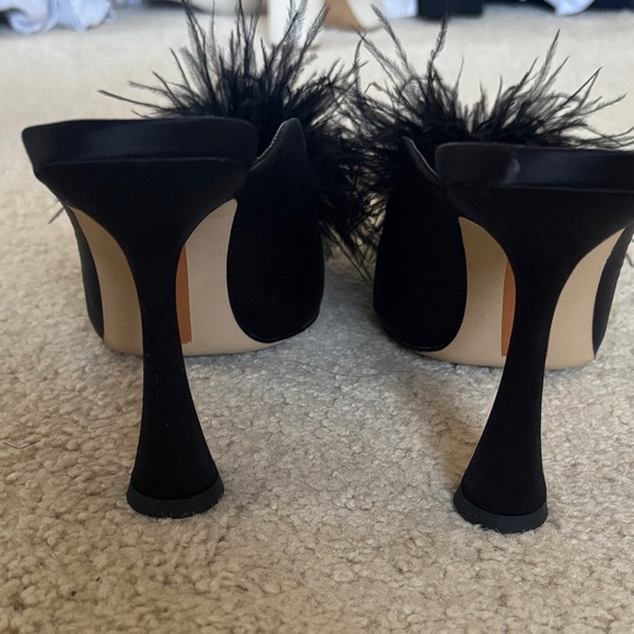 Sam Edelman Black Feather Pom Slide Mules - Picture 3 of 4